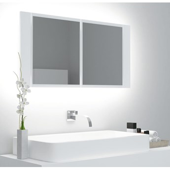vidaXL Szafka łazienkowa z lustrem i LED, biała, 90x12x45 cm