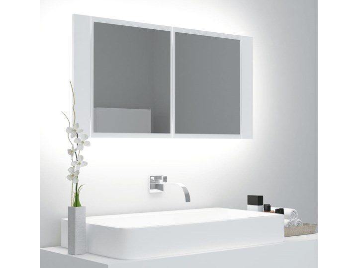 vidaXL Szafka łazienkowa z lustrem i LED, biała, 90x12x45 cm Płyta MDF Szafki Płyta stolarska Kolor Biały Kategoria Szafki stojące