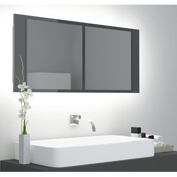 vidaXL Szafka łazienkowa z lustrem i LED, szara, połysk, 100x12x45 cm
