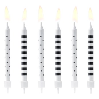 Świeczki urodzinowe kropki i paski czarno białe