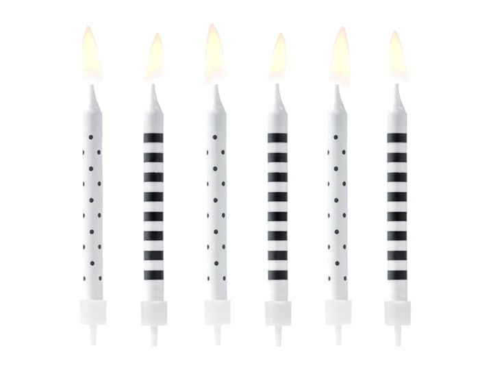 Świeczki urodzinowe kropki i paski czarno białe