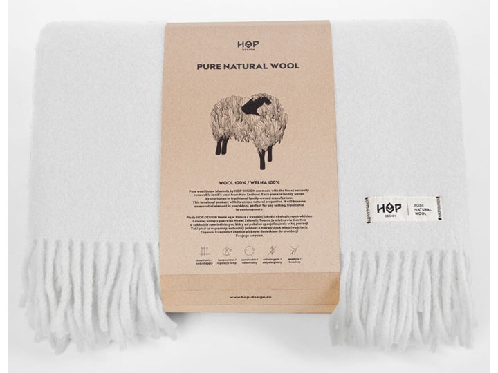 Koc wełniany HOP DESIGN – YETI (perłowy biały) 145x205 cm Pled Wełna Wzór Jednolity