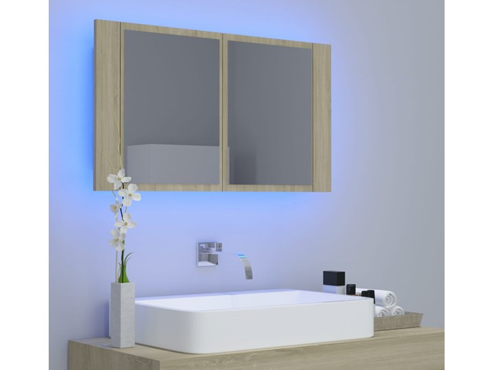 vidaXL Szafka łazienkowa z lustrem i LED, dąb sonoma, 80x12x45 cm Wiszące Drewno Nad umywalkę Płyta stolarska Płyta MDF Poziome Styl Nowoczesny