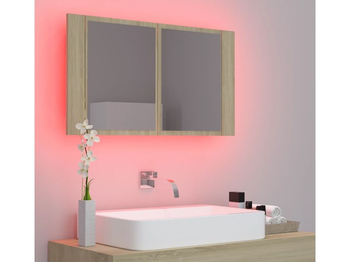 vidaXL Szafka łazienkowa z lustrem i LED, dąb sonoma, 80x12x45 cm Kategoria Szafki stojące Wiszące Poziome Płyta MDF Nad umywalkę Drewno Płyta stolarska Styl Nowoczesny