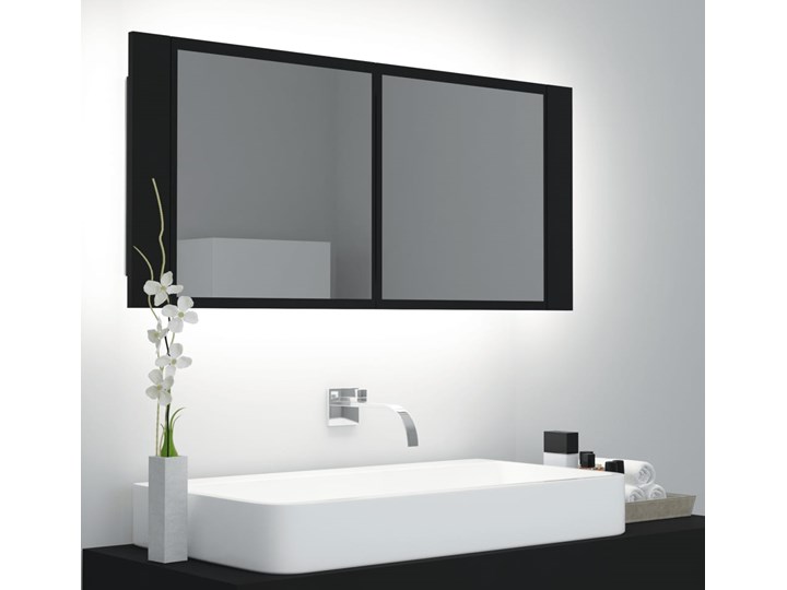 vidaXL Szafka łazienkowa z lustrem i LED, czarna, 100x12x45 cm