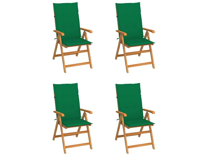 vidaXL Krzesła ogrodowe, 4 szt., zielone poduszki, drewno tekowe Tworzywo sztuczne Kolor Zielony Krzesło z podłokietnikami Krzesło składane Styl Nowoczesny
