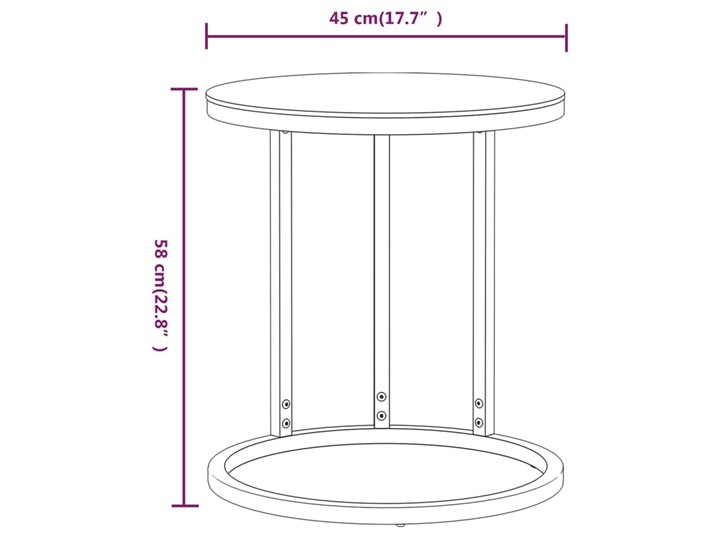 vidaXL Stolik boczny, złota rama i przezroczyste szkło hartowane 45 cm Wysokość 58 cm Metal Kolor Złoty