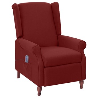 vidaXL Rozkładany fotel masujący, czerwone wino, obity tkaniną