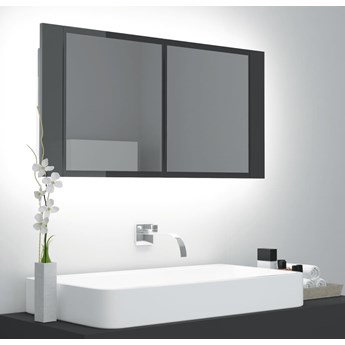 vidaXL Szafka łazienkowa z lustrem i LED, połysk, szara, 90x12x45 cm