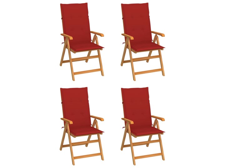 vidaXL Krzesła ogrodowe, 4 szt., czerwone poduszki, drewno tekowe Krzesło z podłokietnikami Kolor Czerwony Krzesło składane Tworzywo sztuczne Styl Nowoczesny