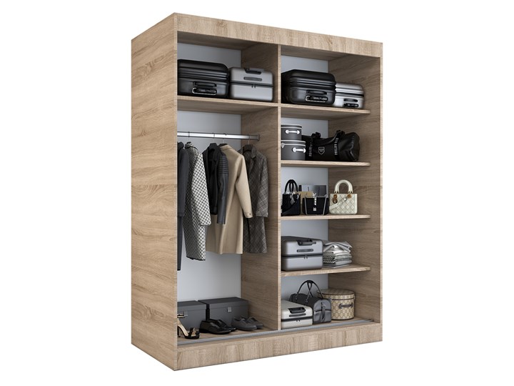Biała szafa przesuwna 150 cm - Livia 4X Płyta MDF Pomieszczenie Garderoba Głębokość 60 cm Wysokość 200 cm Drewno Metal Płyta laminowana Rodzaj drzwi Przesuwne