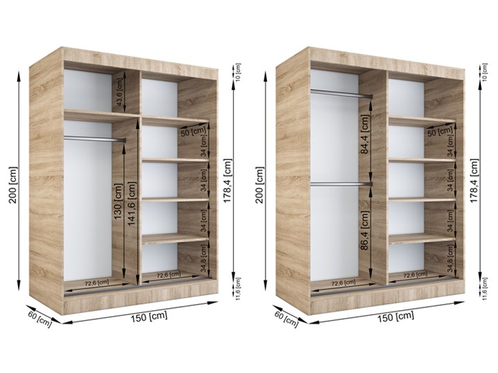 Biała szafa przesuwna 150 cm - Livia 4X Wysokość 200 cm Płyta laminowana Drewno Metal Głębokość 60 cm Pomieszczenie Przedpokój Płyta MDF Styl Nowoczesny