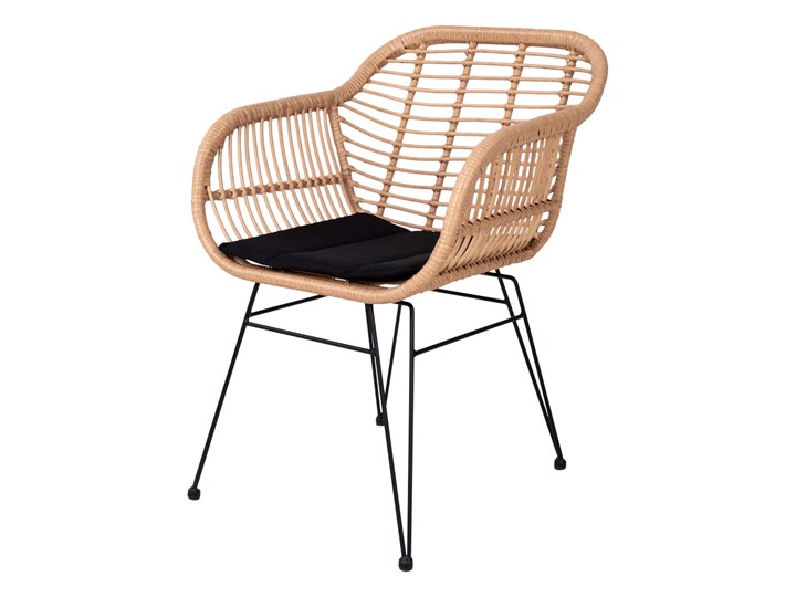 SELSEY Krzesło Hacive naturalne Metal Rattan Krzesło z podłokietnikami Kolor Czarny