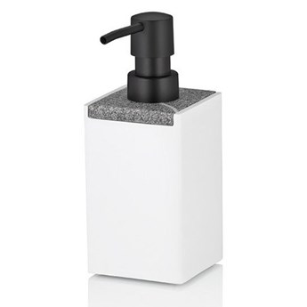 Dozownik do mydła, żywica polimerowa/kamień, 0,3 l, 7 x 7 x 17,5 cm, biały kod: KE-23694