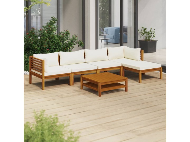 vidaXL 6-cz. zestaw wypoczynkowy do ogrodu, kremowe poduszki, akacja Zestawy kawowe Drewno Zestawy wypoczynkowe Tworzywo sztuczne Zestawy modułowe Zawartość zestawu Sofa