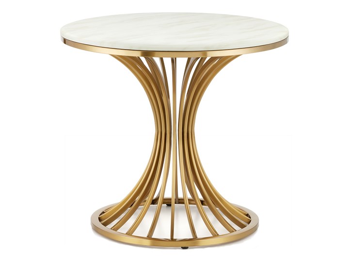Złoty okrągły stolik kawowy glamour marmur Dritto Biały
