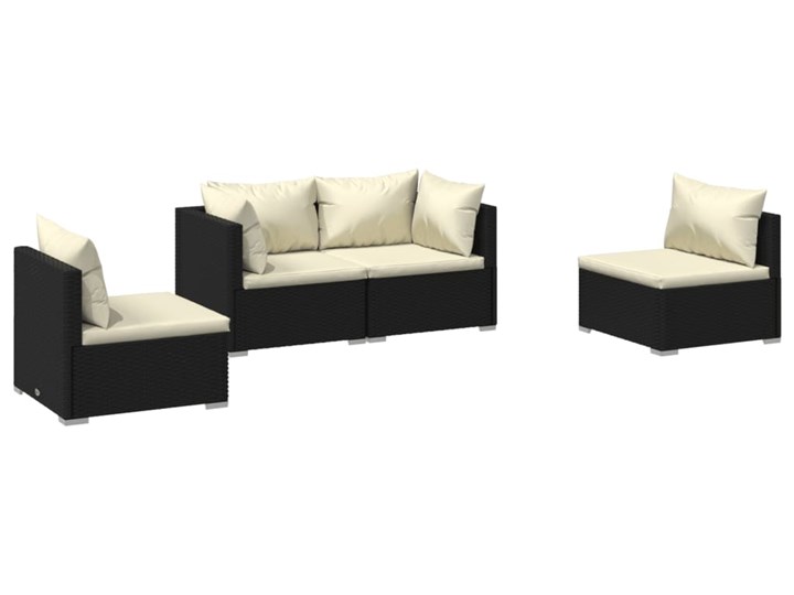 vidaXL 4-cz. zestaw wypoczynkowy do ogrodu, poduszki, rattan PE czarny Zestawy wypoczynkowe Zestawy modułowe Stal Tworzywo sztuczne Zawartość zestawu Sofa