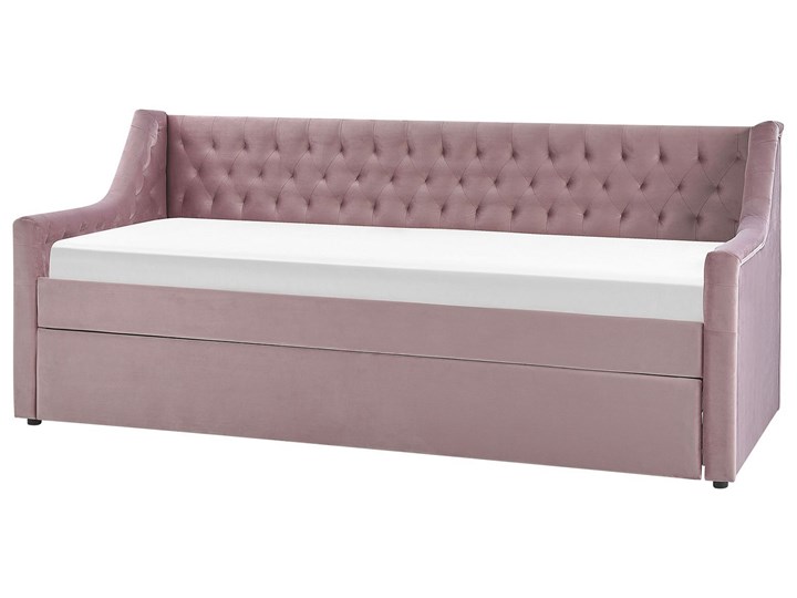Beliani Łóżko wysuwane różowe welurowe ze stelażem 90 x 200 cm dziecięce glamour guziki Tworzywo sztuczne Drewno Płyta MDF Kolor Różowy