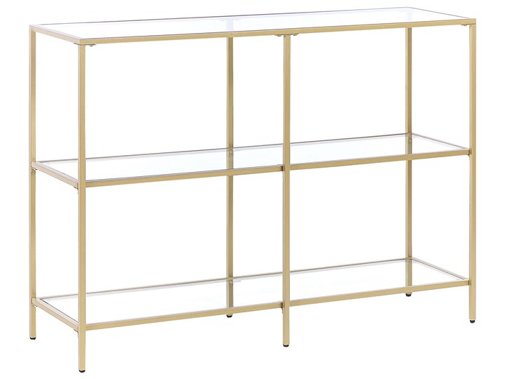 Beliani Konsola złota szkło hartowane żelazo 100 x 30 cm z 2 półkami prostokątny stolik styl nowoczesny glamour salon sypialnia korytarz Szerokość 100 cm Kolor Złoty Metal Z półką Kategoria Konsole