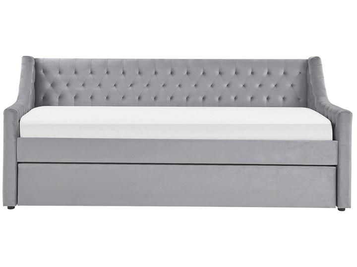 Beliani Łóżko wysuwane szare welurowe ze stelażem 90 x 200 cm dziecięce glamour guziki Rozmiar materaca 90x200 cm Płyta MDF Drewno Tworzywo sztuczne Kategoria Łóżka dla dzieci