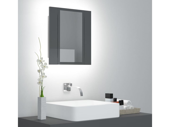 vidaXL Szafka łazienkowa z lustrem i LED, połysk, szara, 40x12x45 cm Szafki Płyta MDF Płyta stolarska Kategoria Szafki stojące