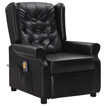 vidaXL Rozkładany fotel masujący, błyszcząca czarna, sztuczna skóra