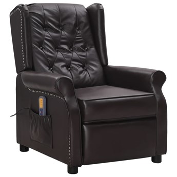 vidaXL Rozkładany fotel masujący, błyszcząca brązowa, sztuczna skóra