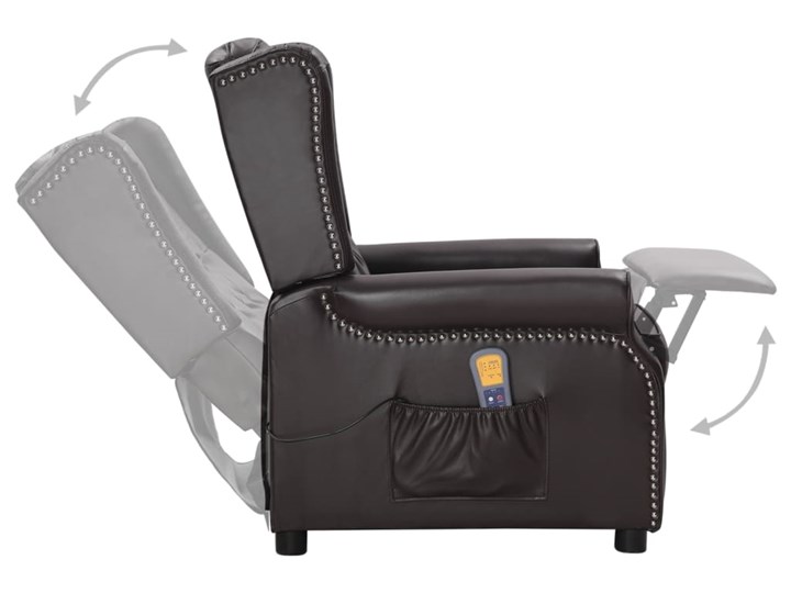 vidaXL Rozkładany fotel masujący, błyszcząca brązowa, sztuczna skóra Tkanina Kolor Brązowy Tworzywo sztuczne Drewno Skóra ekologiczna Metal Fotel rozkładany Pomieszczenie Salon