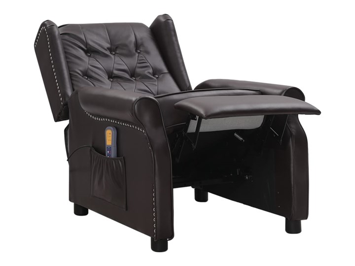 vidaXL Rozkładany fotel masujący, błyszcząca brązowa, sztuczna skóra Drewno Tworzywo sztuczne Tkanina Skóra ekologiczna Fotel rozkładany Metal Kolor Brązowy