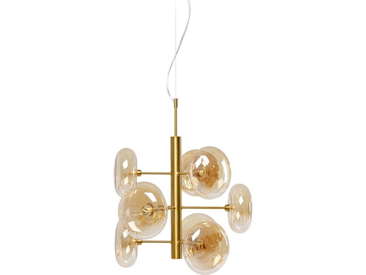 Lampa wisząca złota 53x53 cm klosz szklany bursztynowy