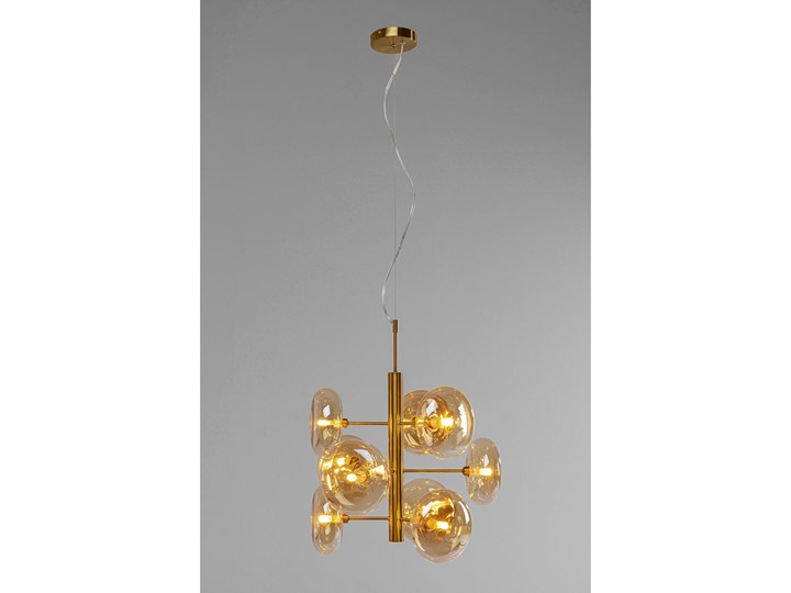 Lampa wisząca złota 53x53 cm klosz szklany bursztynowy
