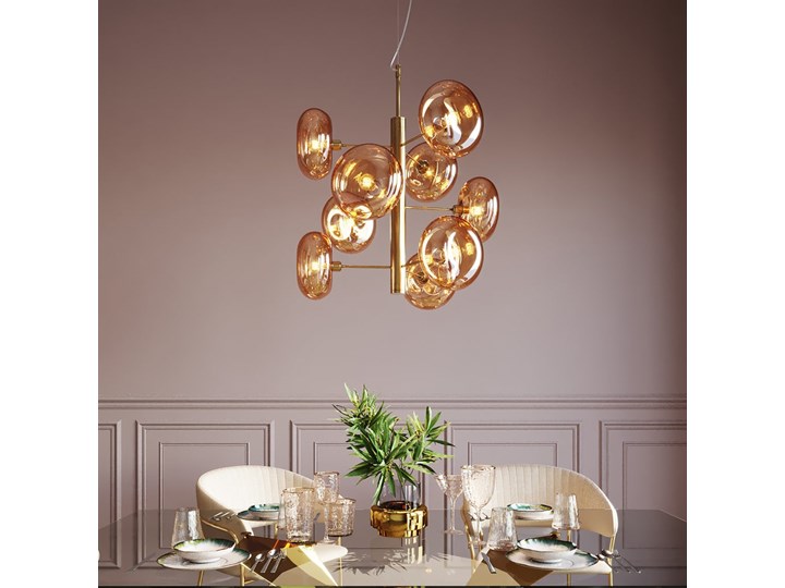 Lampa wisząca złota 53x53 cm klosz szklany bursztynowy