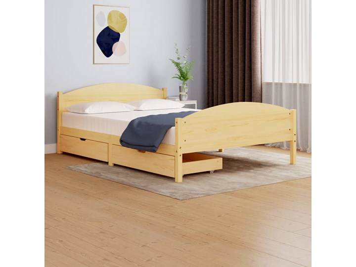vidaXL Rama łóżka z 2 szufladami, lite drewno sosnowe, 140 x 200 cm Łóżko drewniane Kolor Beżowy