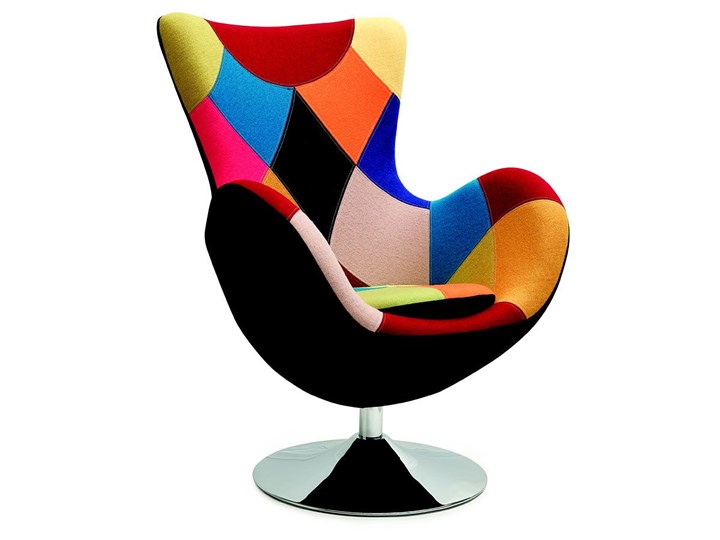 Obrotowy fotel uszak wypoczynkowy Zoltis - patchwork Kolor Wielokolorowy Tkanina Szerokość 76 cm Szerokość 75 cm Fotel obrotowy Styl Nowoczesny