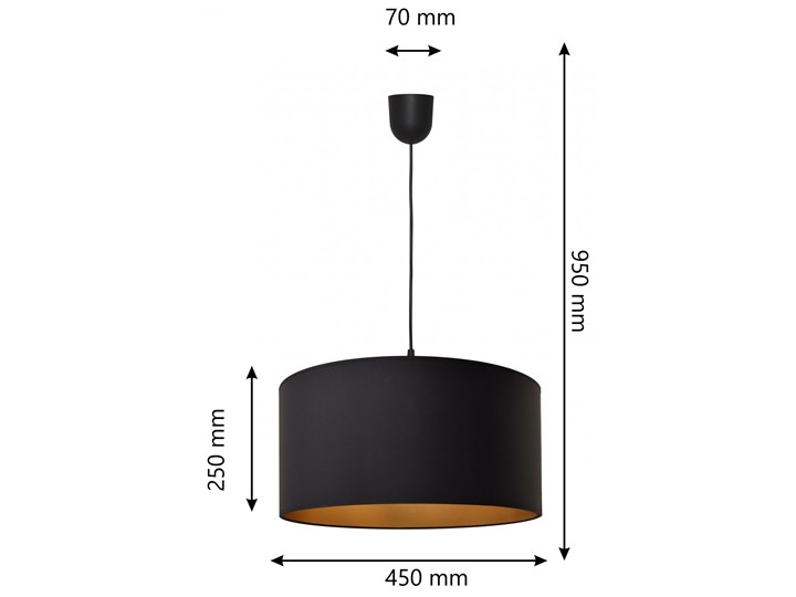 Lampa wisząca pojedyncza ALBA czarno-złota XL W-4525/1 BK+GO+SCW-P BK Pomieszczenie Przedpokój Tworzywo sztuczne Lampa z abażurem Tkanina Lampa z kloszem Pomieszczenie Jadalnia