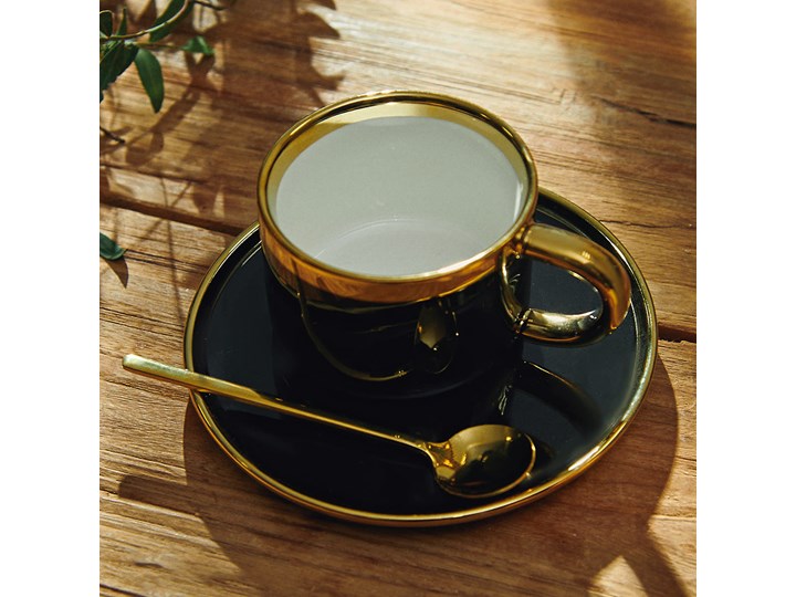 Filiżanka SINNES czarna ze spodkiem i łyżeczką 0,2 l - Homla Porcelana Filiżanka ze spodkiem Kolor Czarny