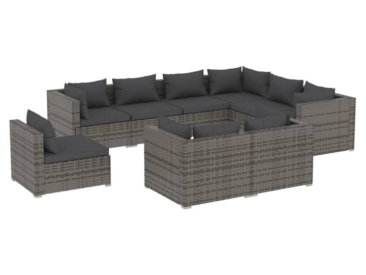 vidaXL 9-cz. zestaw wypoczynkowy do ogrodu, poduszki, rattan PE, szary Tworzywo sztuczne Zestawy modułowe Stal Zestawy wypoczynkowe Styl Nowoczesny