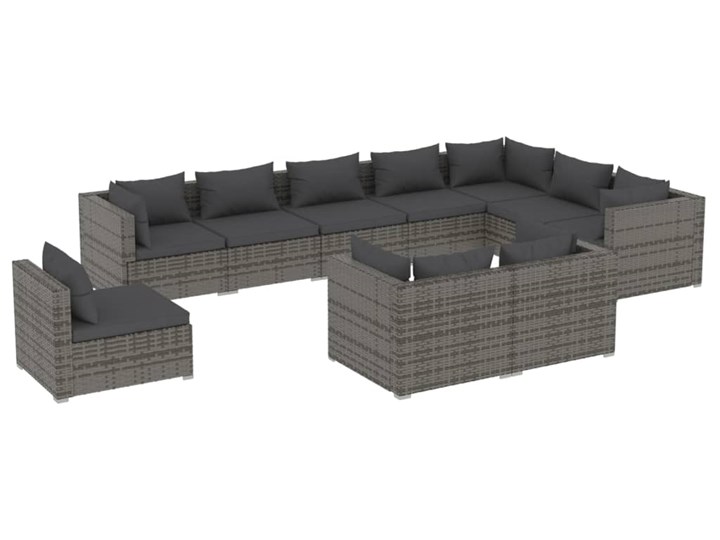 vidaXL 10-cz. zestaw wypoczynkowy do ogrodu, poduszki, szary rattan PE Zestawy wypoczynkowe Styl Nowoczesny Zestawy modułowe Stal Tworzywo sztuczne Kategoria Zestawy mebli ogrodowych