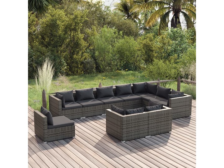 vidaXL 10-cz. zestaw wypoczynkowy do ogrodu, poduszki, szary rattan PE Zestawy modułowe Zawartość zestawu Sofa Tworzywo sztuczne Zestawy wypoczynkowe Stal Styl Nowoczesny