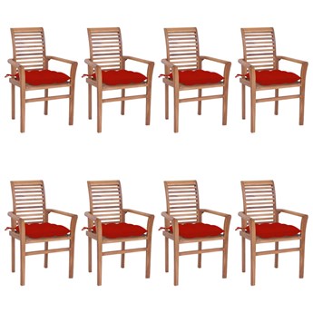 vidaXL Krzesła stołowe z czerwonymi poduszkami, 8 szt., drewno tekowe