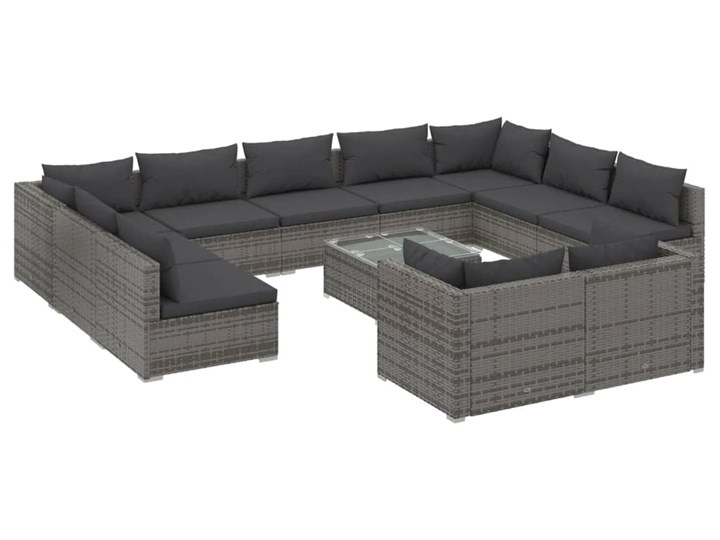 vidaXL 12-cz. zestaw wypoczynkowy do ogrodu, poduszki, szary rattan PE Zestawy modułowe Zestawy wypoczynkowe Stal Zestawy kawowe Tworzywo sztuczne Zawartość zestawu Sofa