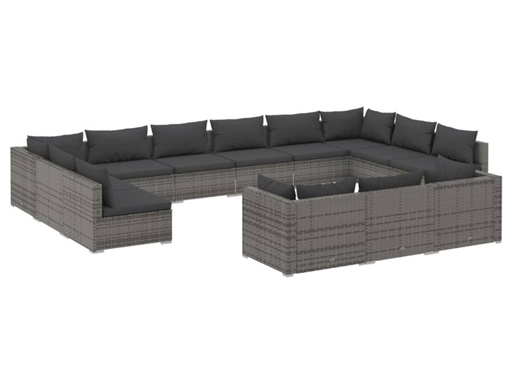 vidaXL 13-cz. zestaw wypoczynkowy do ogrodu, poduszki, szary rattan PE Zestawy wypoczynkowe Stal Zestawy modułowe Tworzywo sztuczne Zawartość zestawu Sofa