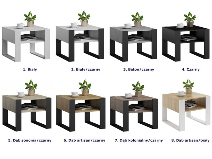 Kwadratowy stolik kawowy Neros - dąb kolonialny+czarny Długość 63,6 cm Styl Industrialny Wysokość 50 cm Zestaw stolików Ława Szerokość 60 cm Beton Drewno Płyta meblowa Funkcje Z półkami