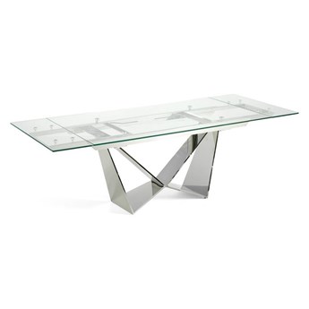 Rozkładany , nowoczesny  stół szklany , srebrna podstawa 160-220x90x75 Klosen