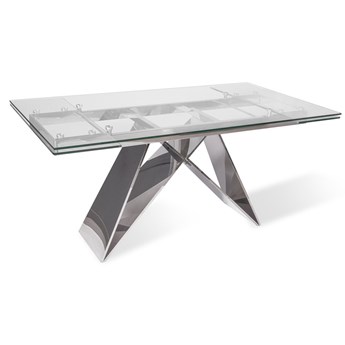 Rozkładany , nowoczesny  stół szklany , srebrna podstawa 160-220x90x75 Ronii