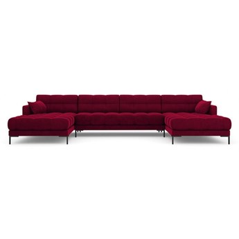 Sofa panoramiczna aksamitna MAMAIA czerwony z czarną podstawą