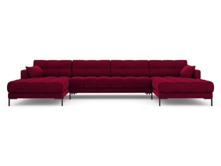 Sofa panoramiczna aksamitna MAMAIA czerwony z czarną podstawą Szerokość 185 cm Szerokość 383 cm Wysokość 75 cm Głębokość 185 cm W kształcie litery U Styl Nowoczesny