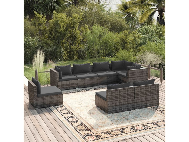 vidaXL 8-cz. zestaw wypoczynkowy do ogrodu, poduszki, rattan PE, szary Zawartość zestawu Sofa Tworzywo sztuczne Stal Zestawy modułowe Zestawy wypoczynkowe Zawartość zestawu Narożnik