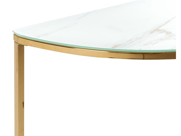 Beliani Konsola biało-złota szkło hartowane stal nierdzewna 111 x 36 cm półokrągły stolik styl nowoczesny glamour salon sypialnia korytarz Marmur Pomieszczenie Przedpokój