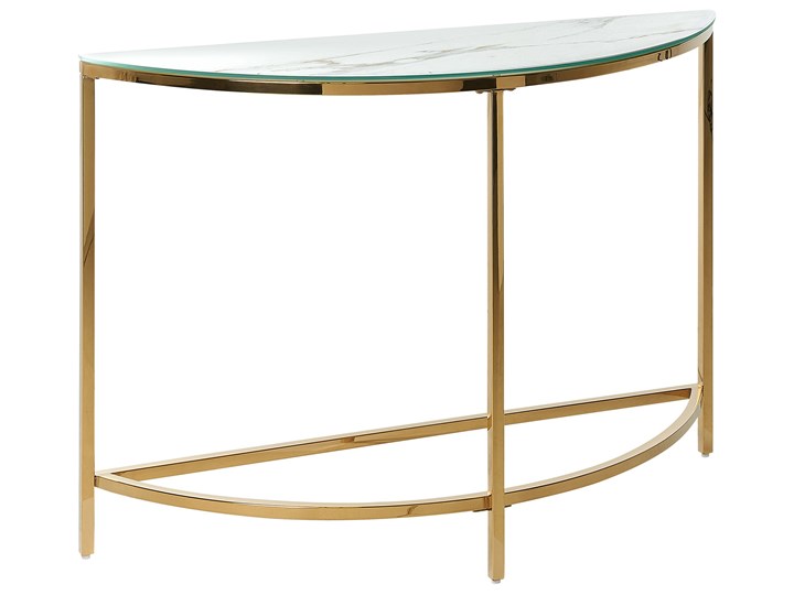 Beliani Konsola biało-złota szkło hartowane stal nierdzewna 111 x 36 cm półokrągły stolik styl nowoc ...